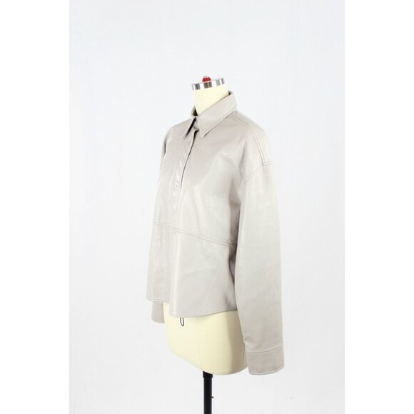 Aritzia BABATON Pelli Hip Opal Grey Vegan Leather Cropped Shirt Jacket, Size XS - Picture 4 of 15